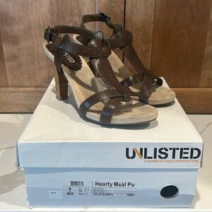 Unlisted strappy heels in dark brown, size 7